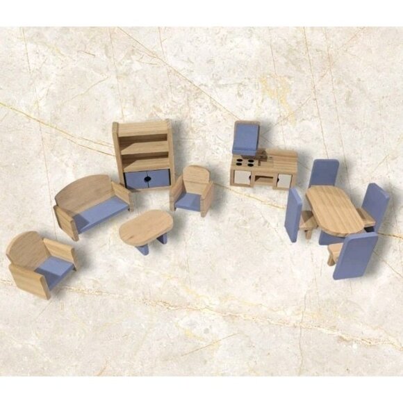 Le Toy Van Wooden Dollhouse Furniture Kitchen Living Room Dining Mini Set Of 11 - Picture 1 of 16
